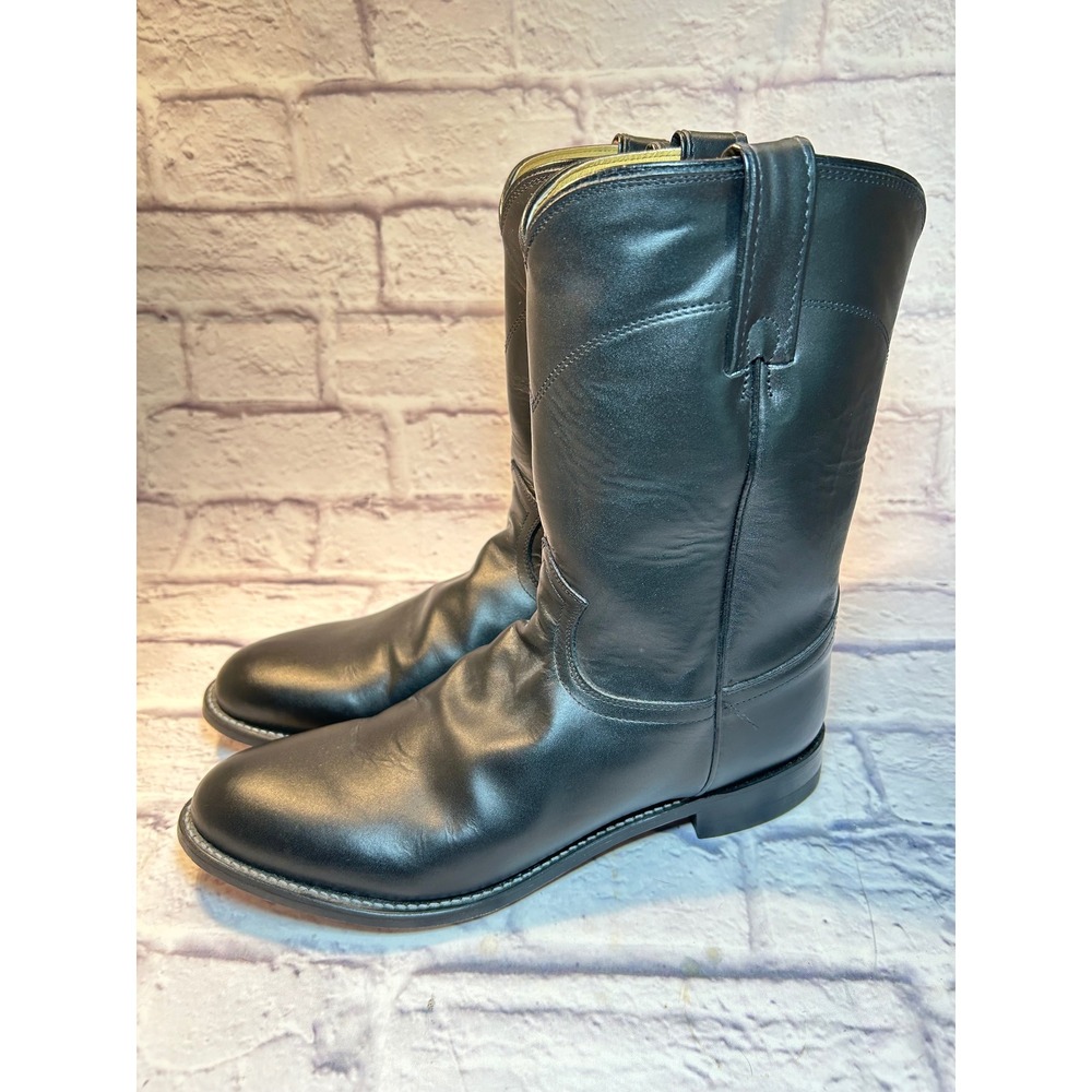 Justin Roper 3133 Mens 10 D Black Leather Western Cowboy Boots